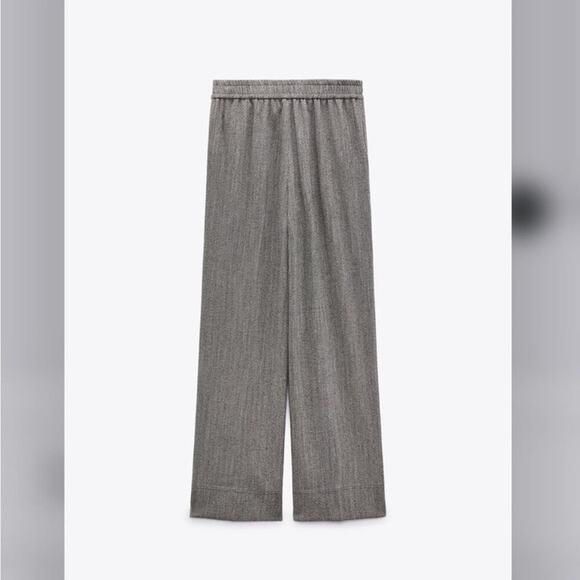 Zara Grey WIDE LEG HERRINGBONE PANTS Size Large - Picture 14 of 14